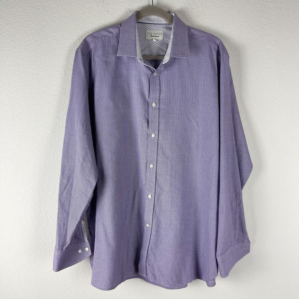 Ted Baker Endurance Shirt Mens 17 34/35 Purple Print Button Up Purple Flip Cuff